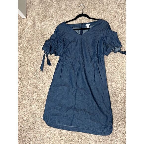 J. Crew Denim look v-neck shift Dress tie-bow Sleeves size XS - Picture 1 of 4